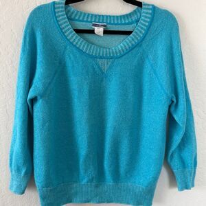 J. Crew Cashmere Women's Blue Crew Neck Pullover Sweater Size Large Relaxed Fit